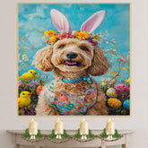 Labradoodle in Easter Costume, Adorable Spring Art for Dog Lovers, Easter Holiday Gift for Labradoodle Owners, Dog Wall Art on Canvas Wrap, Framed Print, or Rolled Artwork for Bedroom or Living Room